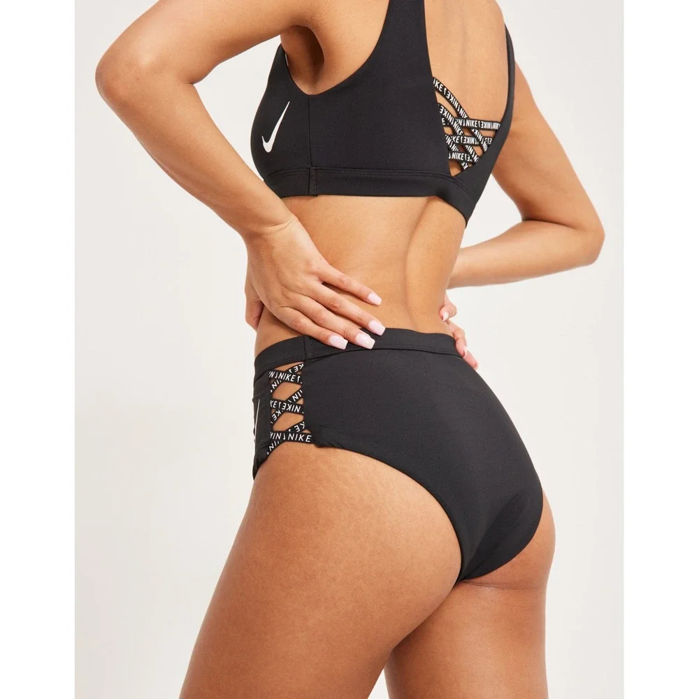 Nike Womens High Waist Lattice Side Swim Bikini Bottoms Black Size Medium NEW